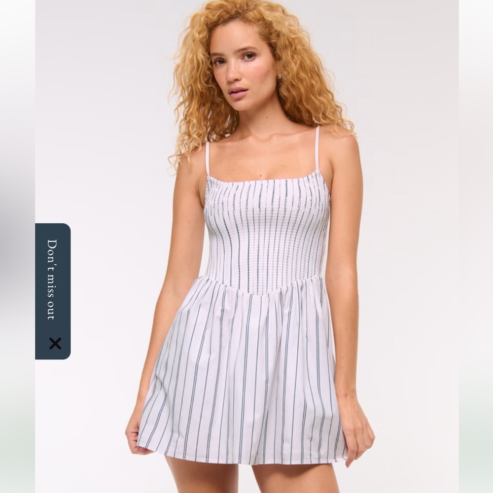 Dipped-Waist Smocked Striped Mini Dress